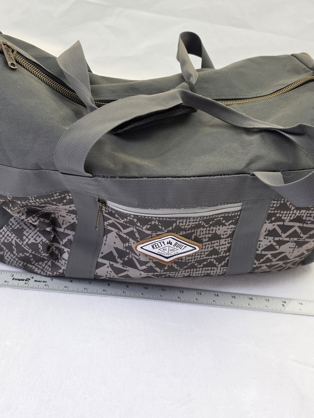 Kelty Built Duffel Bag Gray Tribal Print Travel Gym Weekender Outdoor Large